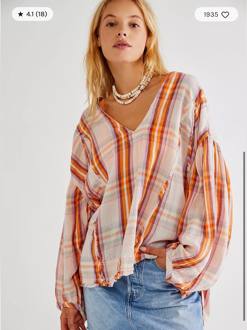 LIKE NEW Free People 100% Cotton Solstice Plaid Long Sleeve Blouse/Top